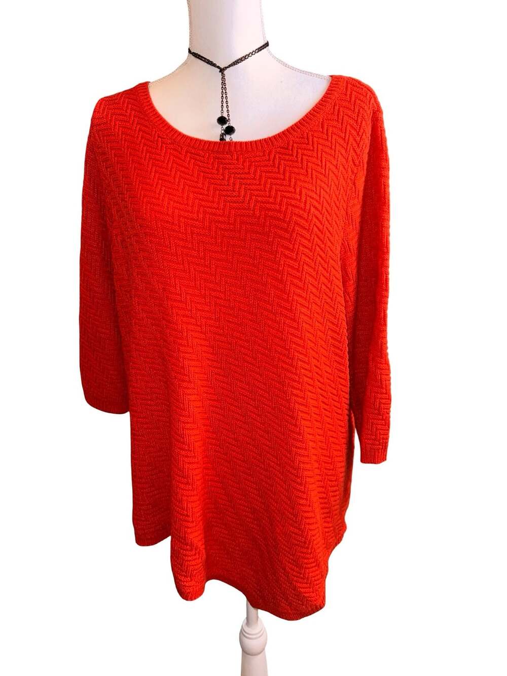 New York & Company Orange Textured Knit Scoop Neck Sweater XL